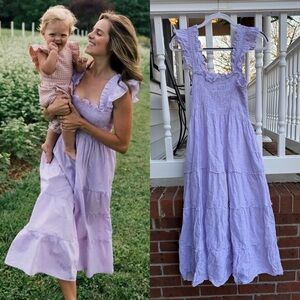 Hill house The Nap Dress 100% Linen Purple Striped Ruffle Tier Dress Size Medium